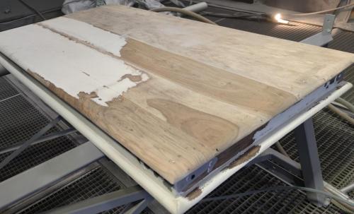 Sandblasting of wooden table.Before